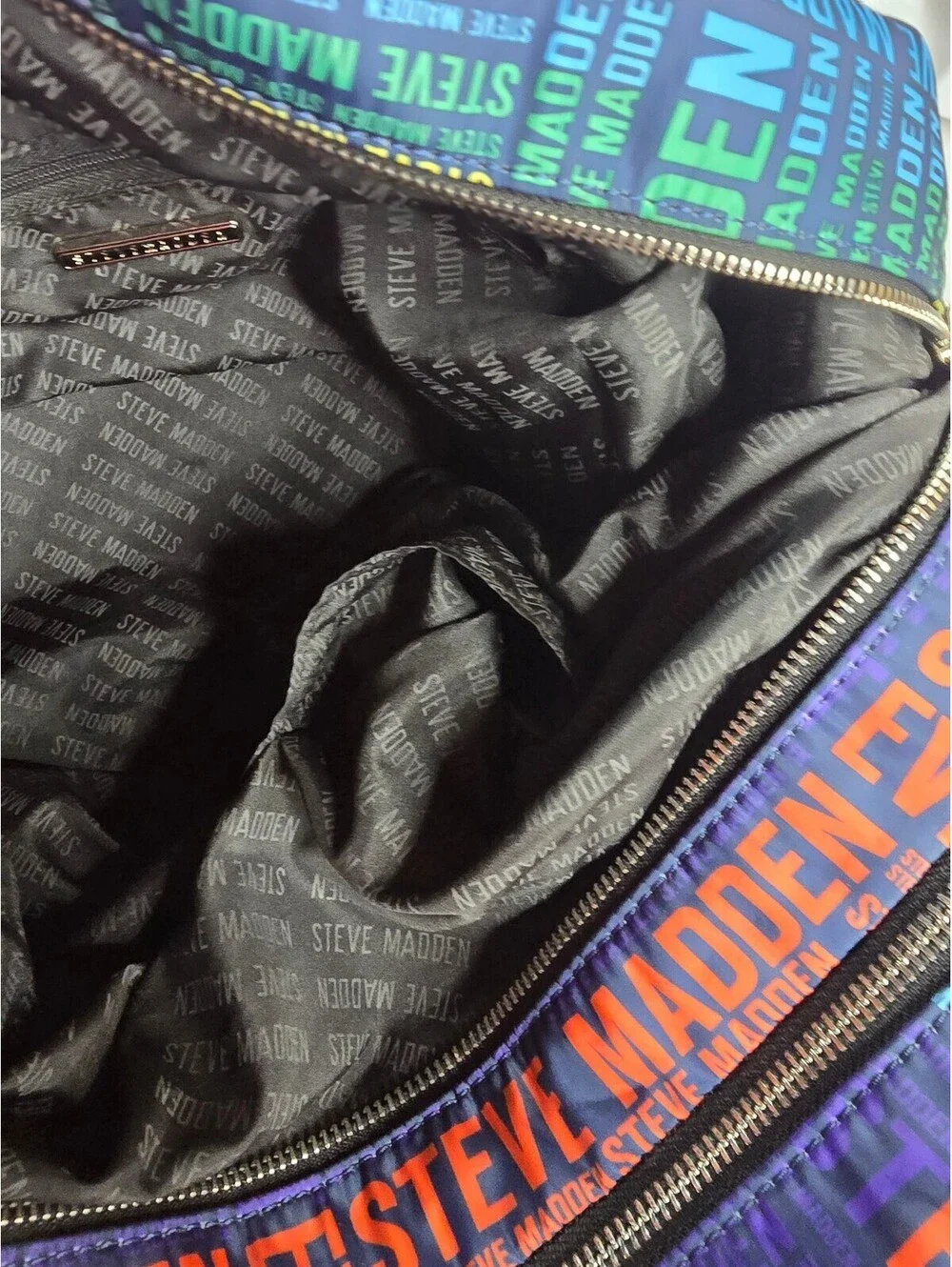 Steve Madden Multicolor Logo Print Crossbody Bag Black Faux Leather Purse Unisex